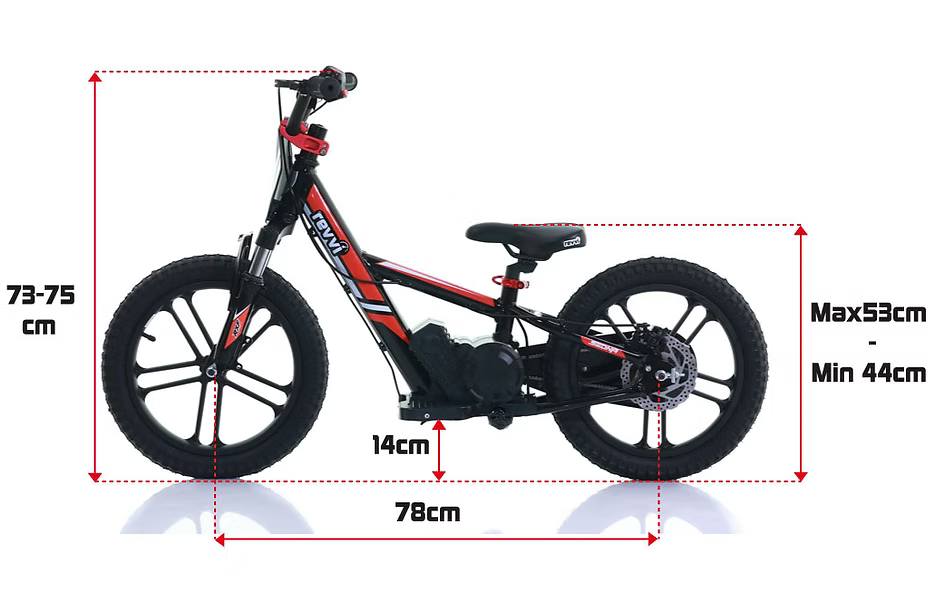 REVVI 16" Plus Kid's Electric Balance Bike - Metal Frame, Disc Brake, Front Suspension