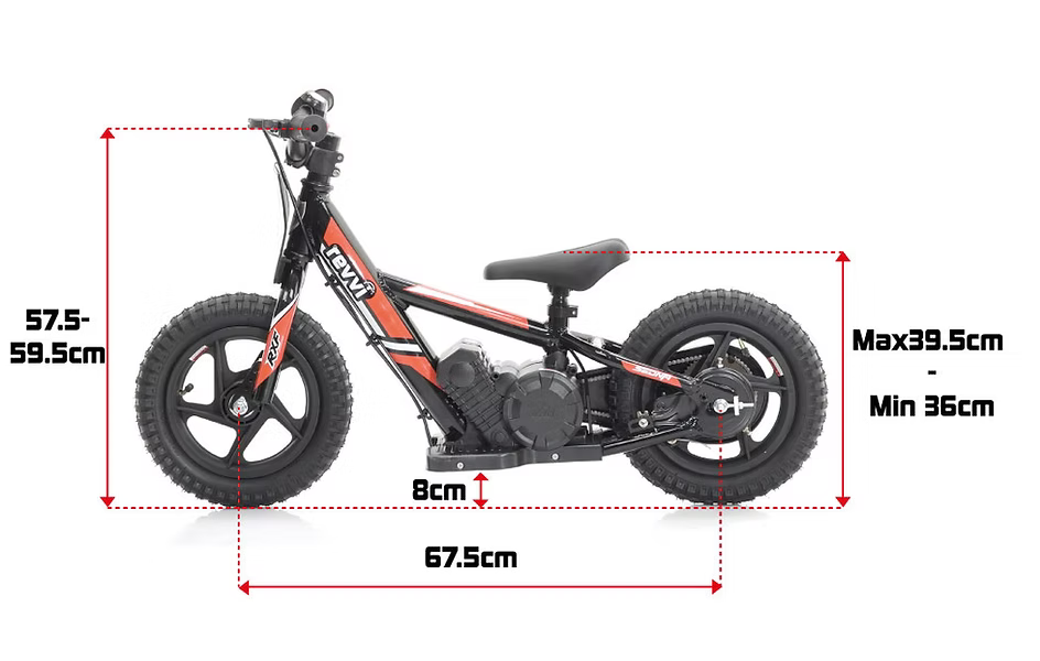 REVVI 12" Kid's Electric Balance Bike - Metal Frame and Rubber Tyres