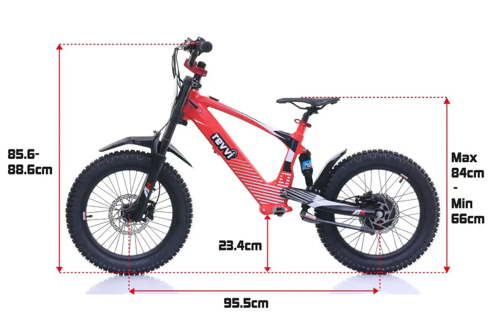 REVVI 18" Kid's Electric Motor Bike - Hydraulic Brakes, Front & Rear Suspension
